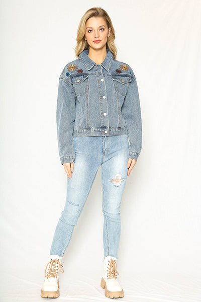 Flower Denim Jacket - Miss Sparkling