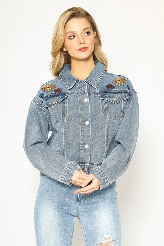 Flower Denim Jacket - Miss Sparkling