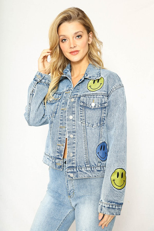 Smiley Denim Jacket - Miss Sparkling