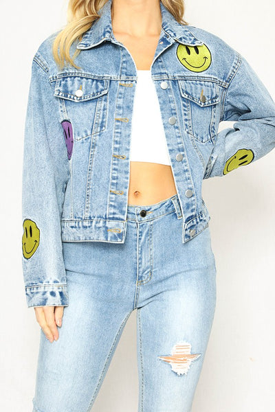 Smiley Denim Jacket - Miss Sparkling