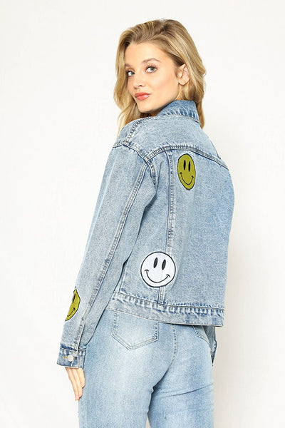 Smiley Denim Jacket - Miss Sparkling