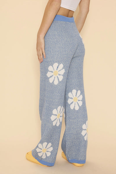 Knit wide leg flower pants
