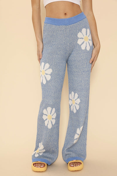 Knit wide leg flower pants